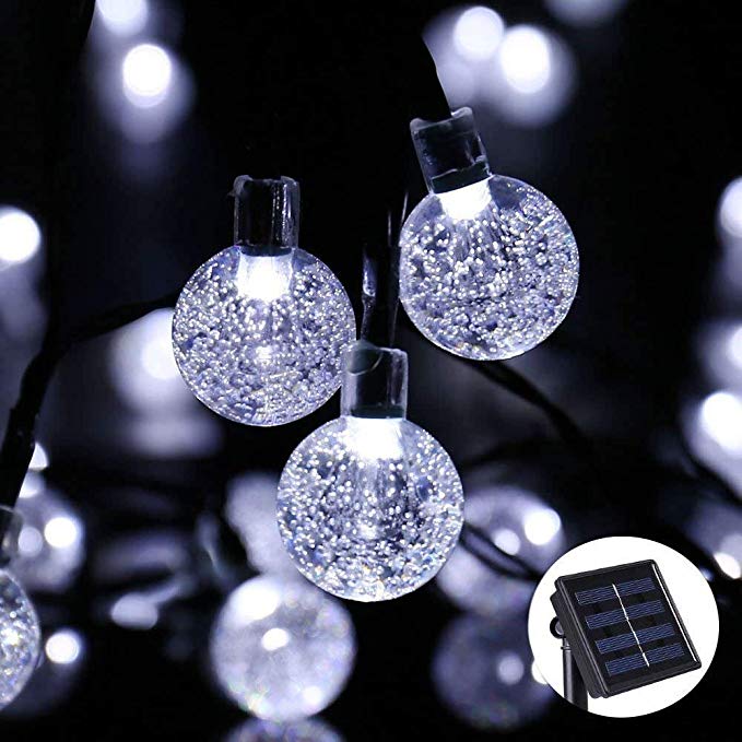 Qedertek Solar Fairy String Lights, 30 LED 8 Lighting Modes Crystal Ball Solar Garden Lights, Perfect for Outdoor, Fence, Lawn, Yard, Balcony, Home, Party Decorations (White)