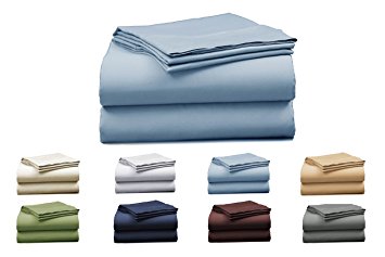 Elles Bedding Collections 1000 Thread Count Bedspread 100% Cotton Sheet Set Sateen Weave Deep Pocket Premium Quality Bedding Set Light Blue Queen