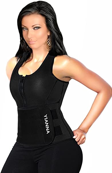 YIANNA Sweat Neoprene Sauna Suit Tank Top Vest with Adjustable Shaper Waist Trainer Belt