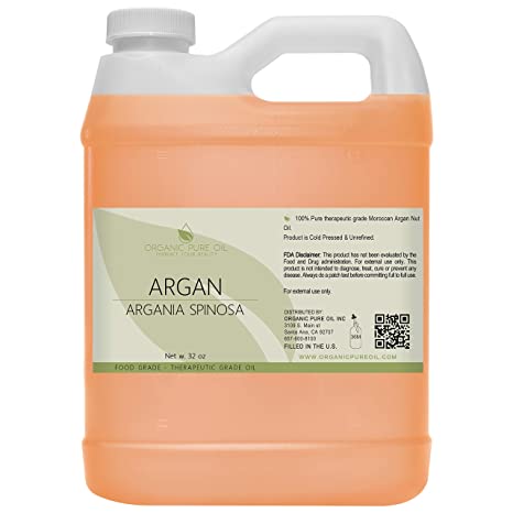 Moroccan Argan Oil - 100% Pure Unrefined Extra Virgin Cold Pressed Non GMO Bulk 32 oz - 1 Quart Carrier Oil for Hair Skin Face Body Nails Locs Lashes Facial Hair Beard & More Hydrating Argon- OPO