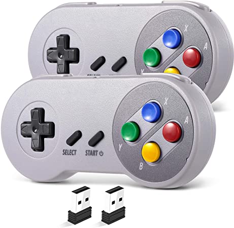 2 Pack 2.4 GHz Wireless USB Controller Compatible with Super NES Games, iNNEXT SNES Retro USB PC Super Classic Controller for Windows PC MAC Linux Genesis Raspberry Pi Retropie (Multicolored Keys)