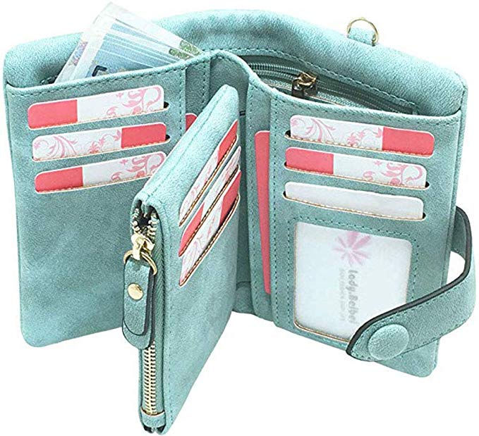 RFID Wallet for Women PU Leather Wristlet Wallet Card Holder Organizer Girls Coin Purse with Snap Closure Bifold (Mintgreen)