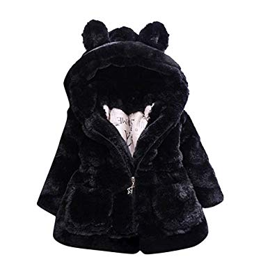 TAIYCYXGAN Baby Little Girls Winter Fleece Coat Kids Faux Fur Jacket with Hood Thicken Outwear Warm Overcoat