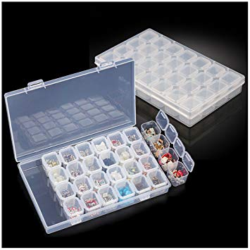 Besteek 2 Pack 28 Grids Diamond Painting Box, Diamond Embroidery Box, Diamond Painting Accessories Case Rhinestone Storage Box Organizer for DIY Craft