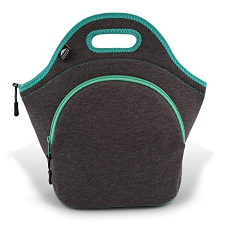 Insulated Extra Large Neoprene Lunch Bag For Women, Men & Kids | Pocket | 5mm Insulation | 13.5” | Reusable | Washable | Soft Designer Cotton | Lunch Box | Best YKK Zipper In The World |DarkGrey