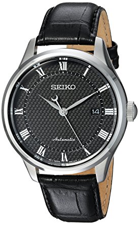 Seiko Men's 'Classic Dress' Japanese Automatic Stainless Steel and Leather Casual Watch, Color:Black (Model: SRPA97)