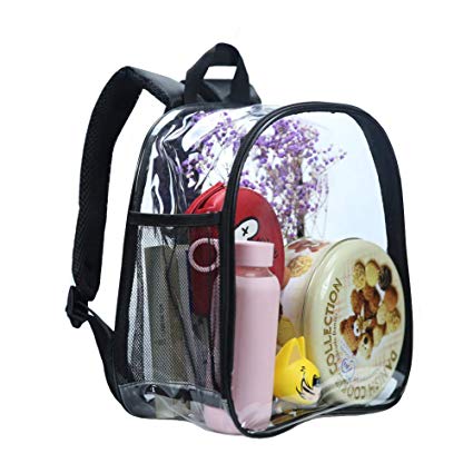 Stadium Approved Clear Mini Backpack Heavy Duty Transparent Backpack for Concert Security Travel Stadium Sporting Event （Black）