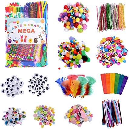 Puchod Arts and Crafts Supplies for Kids, Craft Supplies Kit D.I.Y. Collage School Crafting Materials Supply Pipe Cleaner for Toddlers Age 4 5 6 7 8