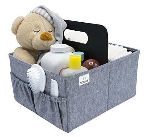 Sorbus Baby Diaper Caddy Organizer | Nursery Storage Bin for Diapers, Wipes & Toys | Portable Car Storage Basket | Changing Table Organizer | Great Baby Shower Gift Basket (Blue)