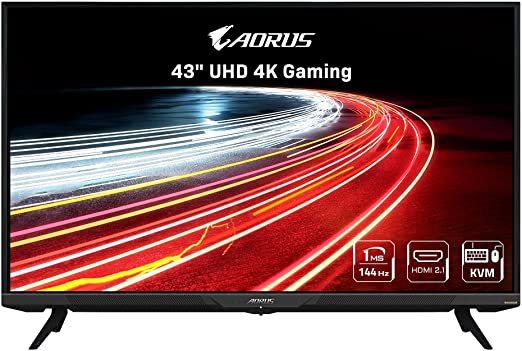 AORUS FV43U 43" 144Hz 2160p HBR3, NVIDIA G-SYNC Compatible, Exclusive Built-in ANC, KVM, 3840x2160 Display, 1ms Response Time, HDR, 96% DCI-P3, 1x DisplayPort 1.4, 2X HDMI 2.1, 2X USB 3.0, 1x USB C