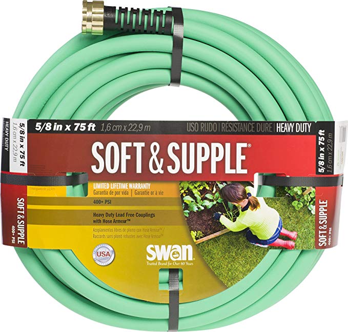 Swan Products SNSS58075 Soft & Supple Easy Coil Water Hose with Crush Proof Couplings 75' x 5/8", Green