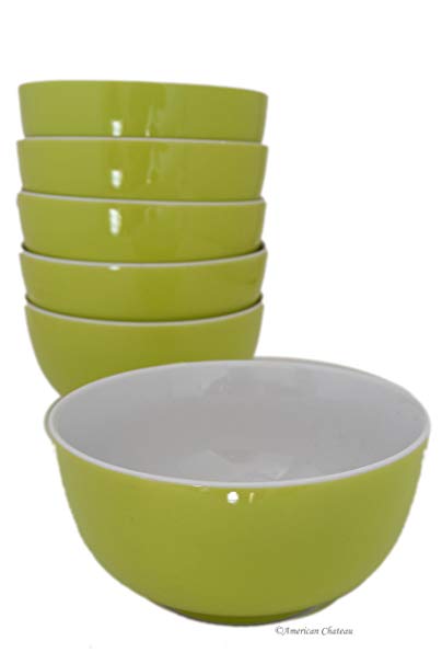 Set of 6 Large 16oz Green Fine Porcelain Embossed Soup Cereal Bowls