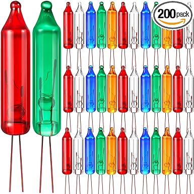 200 Count Christmas Light Bulbs Replacement Xmas Multicolored Light Bulbs Set Mini Incandescent String Light Party Supplies Christmas Decorations, 2.5 Volt (Bright Color)