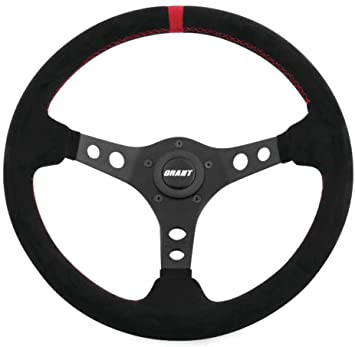 Grant 695 Suede Wrapped Racing Steering Wheel with Red Top Marker