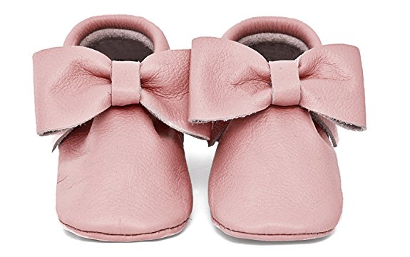 Baby Moccasins [The Coral Pear - Bow Moccasin] Leather Shoes for Babies & Toddlers