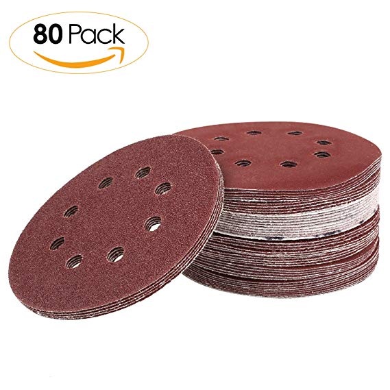 FIXKIT 80PCS Sanding Discs Pads, 40 60 80 100 120 150 180 240 320 400 Sandpaper Assorted for Random Orbital Sander 5 Inch