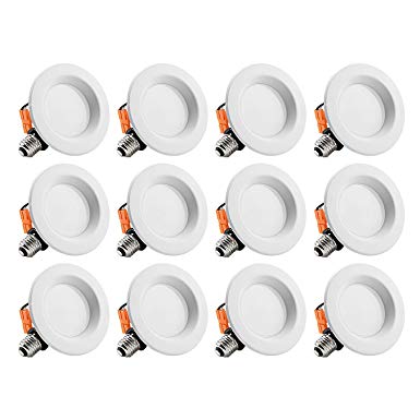 TORCHSTAR 12-Pack 4 Inch LED Downlight with Smooth Trim, Dimmable, 10W (65W Replacement), Retrofit LED Recessed Lighting Fixture, 5000K Daylight, CRI90 , Energy Star & ETL Listed LED Ceiling Light