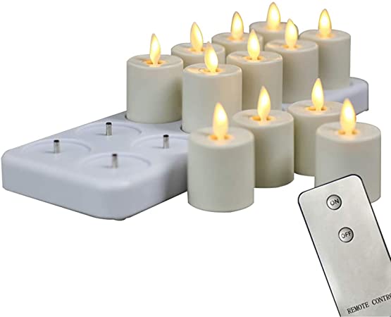 12 Pack Rechargeable Dancing Wick Candles, LED Flameless Remote Flickering Votive Candles With Timer Function(1.5 X 2.4 Inch per Candle)