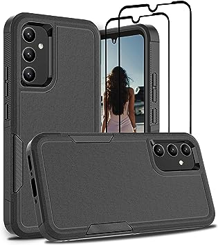 Jeylly for Samsung Galaxy A34 5G Case with 2 X Tempered Glass Screen Protector, Heavy Duty Shockproof Drop Proof Slim Fit Rugged Phone Cover for Galaxy A34 5G, Black