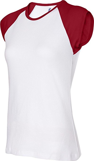 Bella Women's 1x1 Baby Rib Contrast Cap-Sleeve Raglan T-Shirt BEL2020