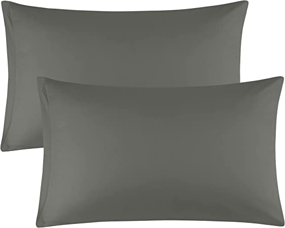 sourcingmap 100% Egyptian Cotton Pillowcases 2 Pack, 300 Thread Count Hotel Quality Pillow Cases with Zipper Closure Super Soft and Breathable Bed Pillow Cases Dark Grey 50 x 75cm