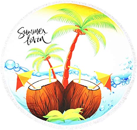 Microfiber Round Beach Towel Blanket-2019 Oversized Thick High Colour Fastness Super Water Absorbent Large Beach Towels 62 Inches Great Gift Idea Tropical Design