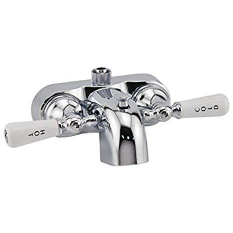 Chrome Clawfoot Add-A-Shower Bathcock Diverter Faucet - Porcelain Lever Handles and Ceramic Disc Cartridges