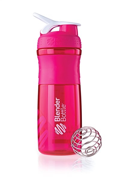 BlenderBottle SportMixer Tritan Grip Shaker Bottle, Pink/White, 28-Ounce