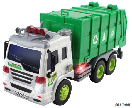 Memtes Friction Powered Garbage Truck Toy with Lights and Sound for Kids