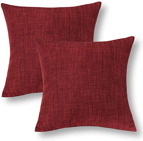 Jeanerlor Pack of 2 18x18 inch Burgundy Decor Burlap Natural Style Lined Linen Throw Pillow Cases Cushion Cover for Bed/Sofa/Christmas
