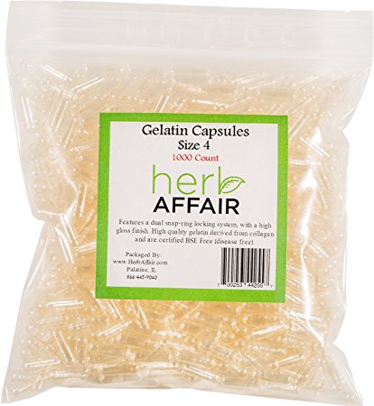 Herb Affair "Size 4" Clear Empty Gelatin Capsules - 1000 Count - Smallest 120-240 mg