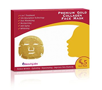 4 in 1 Premium 24K Gold Pure Bio Natural Collagen Beauty Face Mask (Pack of 3 Boxes x 5 ea/Box = 15 Total Masks) for Anti Aging with 10X Absorption Technology for Professional Skin Care