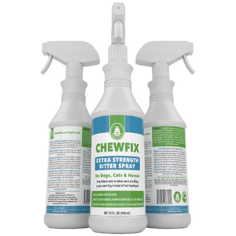 Extra Strength Pet Chew repellant - Chewfix Bitter Spray - Best Deterrent for Cat & Dog Indoor Furniture Training - Professional, No-Stain No-Sting Formula - 100% 365 Day Guarantee