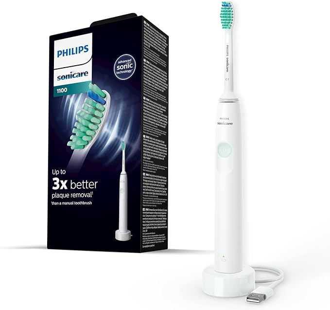 Philips Sonicare Electric Toothbrush 1100 Series with Sonic Technology, Up to 3x Plaque Removal, Easy Start Tech, QuadPacer, 2-minute Smart Timer. HX3641/11