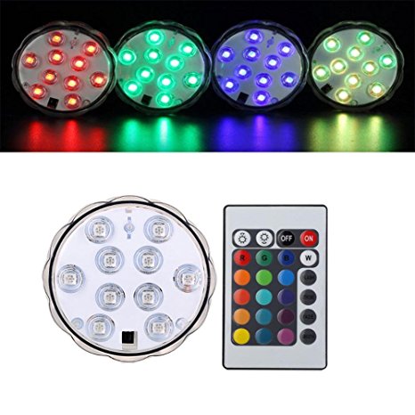 4 Pack Remote Controlled RGB Submersible LED Lights AAA Battery Operated LED Decorative Lights(16 colored-4 Pack)
