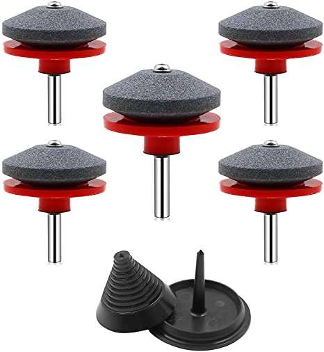 EASY CHOICE 5 Pack - Lawn Mower Blade Sharpener Grinder Wheel Stone | Blade Sharpener for Any Hand Drill Power Drill with 1 Pcs Lawn Mower Blade Balancer Kit | Perfect for Dull Blades