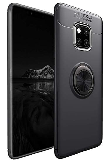 Case for Huawei Mate 20 Pro Taiaiping Soft TPU Material Suitable for Automotive Magnet Brackets Invisible Ring Bracket Multi-Function Protective Shell (Black)