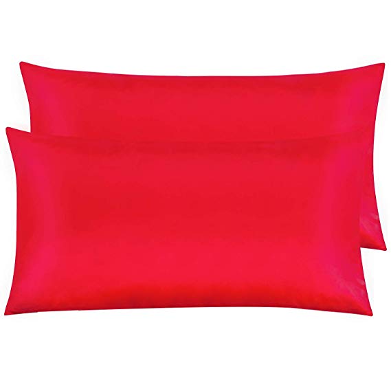 NTBAY Zippered Satin Pillowcases, Super Soft and Luxury King Pillow Cases Set of 2, Red