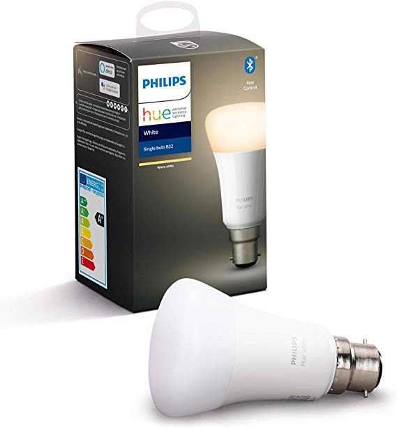 Philips Hue White Single Smart Bulb LED [B22 Bayonet Cap] with Bluetooth, Works with Alexa and Google Assistant