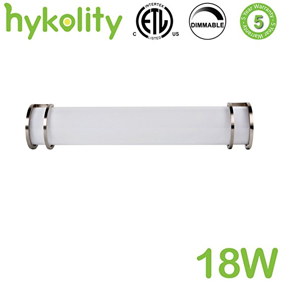 Hykolity 24 Inch Integrated LED Bathroom Vanity Lighting Fixture Brush Nickel 18W Dimmable (equal to three 40-watt Incandescent bulbs) ETL Listed