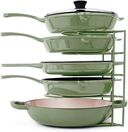 Pan Organizer for Cast Iron Skillets, Griddles and Pots - Heavy Duty Pan Rack - Holds Up to 50 LBS- Horizontal or Vertical Use - Durable Steel Construction - Green 12.2 Inch - No Assembly Required