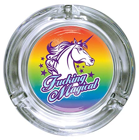 ICUP iPartyHard - "Fucking Magical" Crude Humor Themed Comedy Round Clear Glass Ashtray