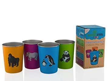10oz Stainless Steel Cups for Kids - Fun Animal Edition (4 Pack) By Greens Steel