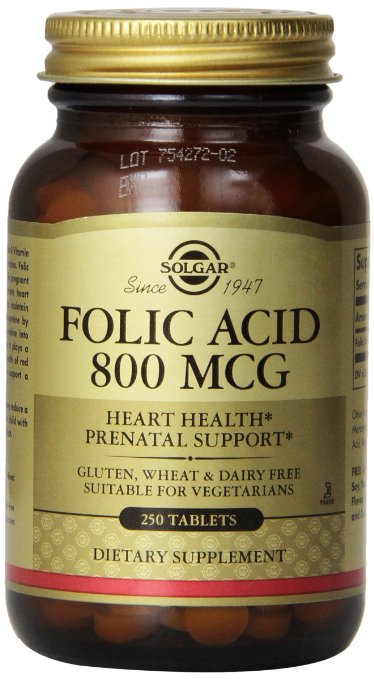 Solgar Folic Acid Tablets, 800 mcg, 250 Count