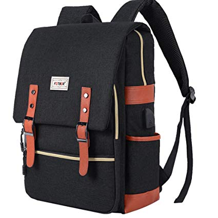 Unisex College Bag,Vintage Backpack, JDHDL Travel Business Laptop Backpack with USB Charging Port Casual Ruck Water Resistant Slim Bookbag 15.6 inchTear Resistant Design for MacBook (Black)