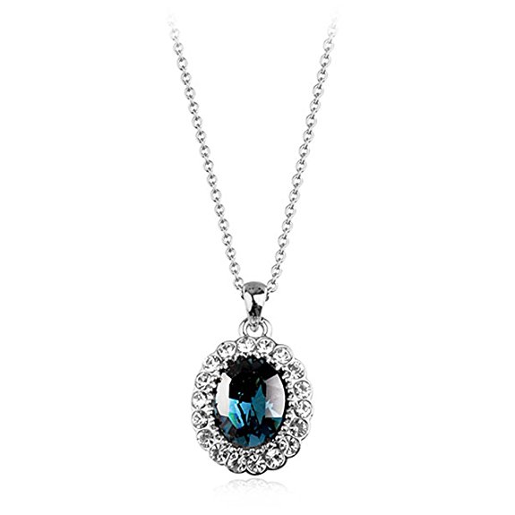 Oval Shaped Swarovski Elements Crystal Pendant Necklace Fashion Jewelry for Women