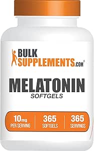 BulkSupplements.com Melatonin 10 mg Softgels - Melatonin for Adults, Sleep Supplement - 10mg Melatonin per Serving, Gluten Free, 1 Softgel per Serving, 365 Count (Pack of 1)