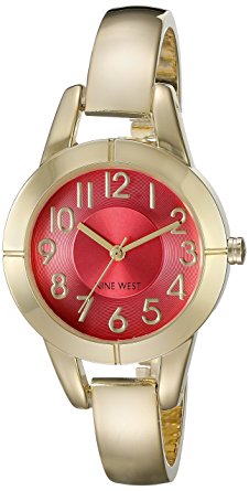 Nine West Women's NW/1762COGB Easy To Read Coral Dial Gold-Tone Bangle Watch