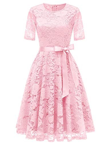 DRESSTELLS DresstellsShort Scoop Bridesmaid Floral Lace Dress Cocktail Formal Swing Dress