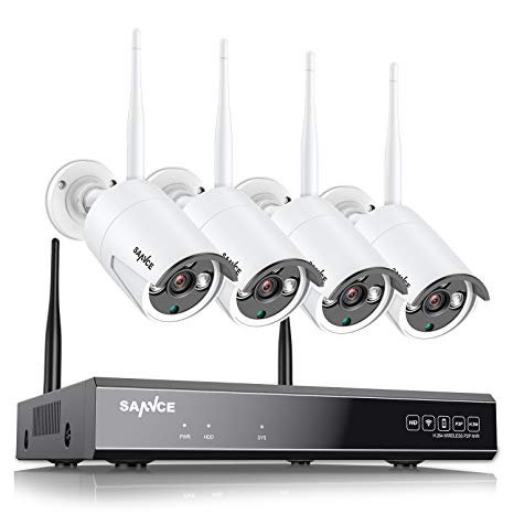 SANNCE 4CH HD Wireless Security Camera System, 1080P Surveillance WiFi NVR and Four 1.0MP Indoor Outdoor IP Cameras, 66FT Night Vision, NO HDD